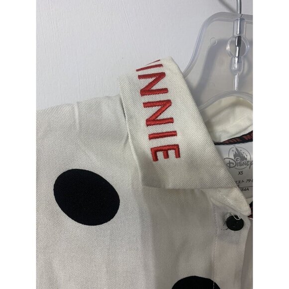 Women's XS Minnie Mouse Polka Dot Embroidered Collar Short Sleeve Blouse - Picture 5 of 13